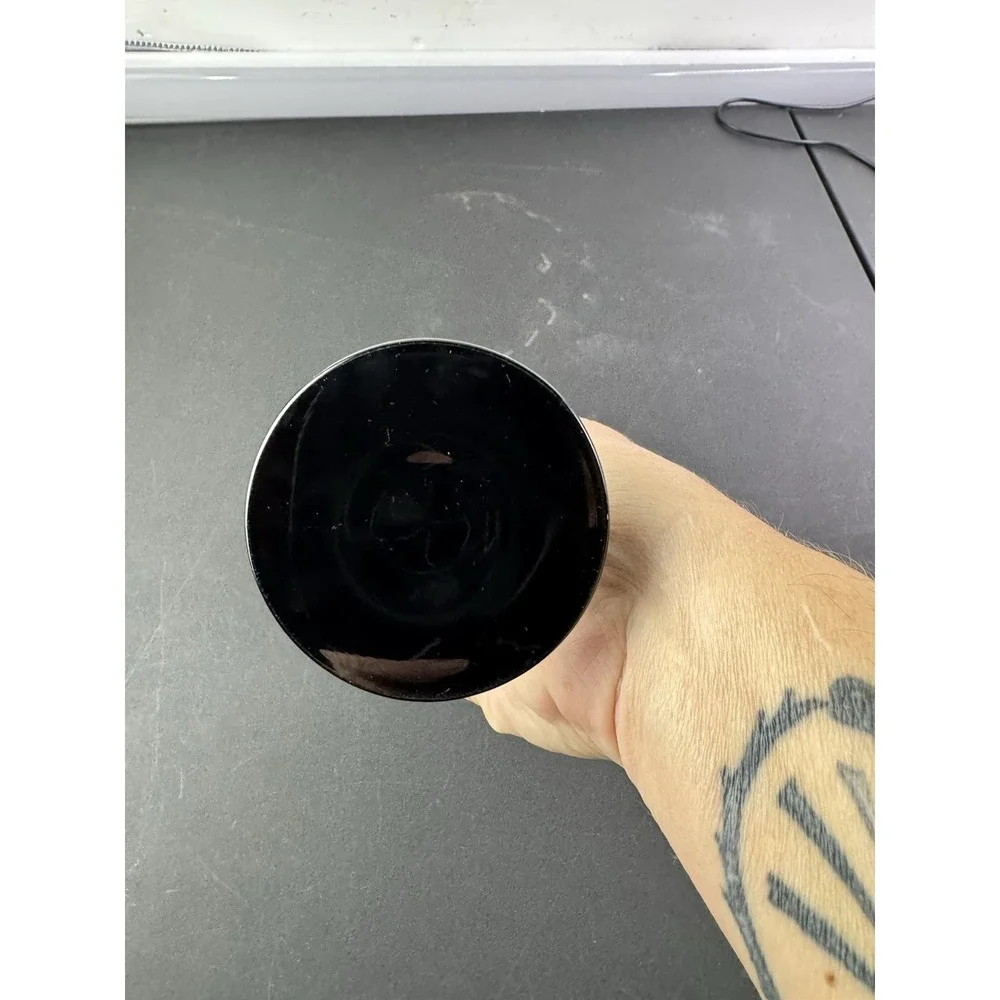 Central Glass Works‎ Bud Vase Black Glass Gold Basket Etch 10 inch